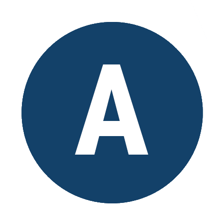 A white letter 'A' in a blue circle