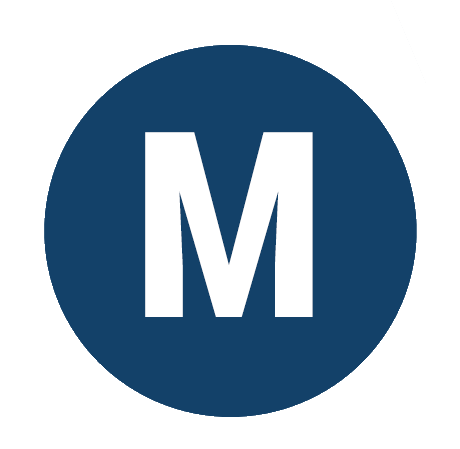 A white letter 'M' in a blue circle