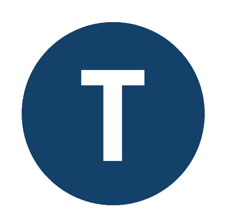 A white letter 'T' in a blue circle