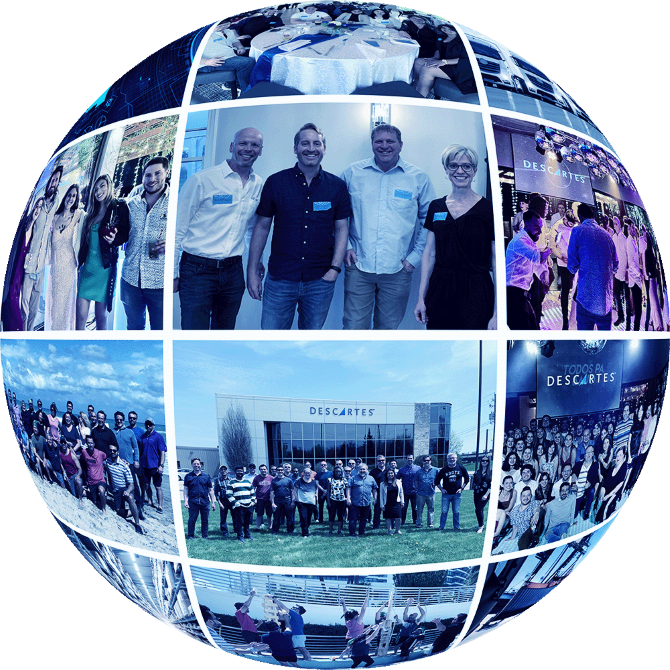 A globe of images of Descartes Employees
